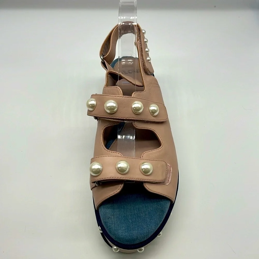 Clone - Diamond Nappa Pink Leather Platform Strap Stud Pearl Sandal Size 41